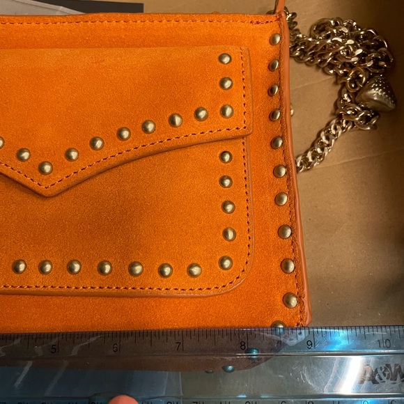 Zara Orange Suede Leather bag with gold chain - Picture 8 of 11